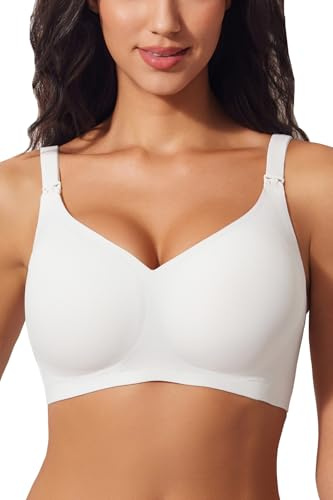 ZUMIY Soutien-Gorge d'allaitement pour l'allaitement, Soutien-Gorge de Grossesse Ultra Doux et Confortable, sans Couture, Bretelles Larges Réglables, Coussinets Amovibles(L,Blanc)