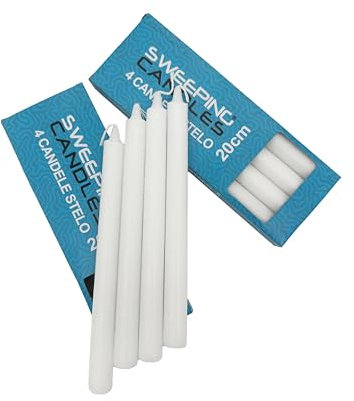 SWEEPING Candela bianca Votiva,Candele lunghe per candelabro,Cera,Paraffina, Bianco Ø 1.8 x 20 cm- Set di 48 pezzi - Lumini Bianchi