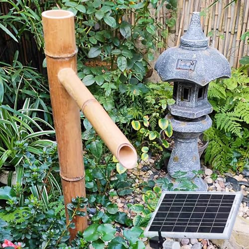 PLMNBQWE Decorazione per Fontana di bambù, Fontana Solare Verticale Giapponese in bambù, Fontana da Giardino Zen in bambù, Dispositivo di filtraggio per acquari, cisterna per Acqua
