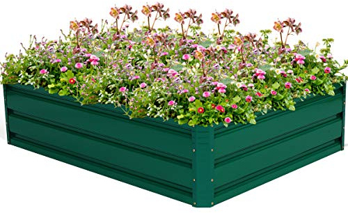 COSTWAY Huerto Urbano de Madera, Cama de Jardín Elevada de Acero, Jardinera de Metal, Marco de Cama de Jardín para Exteriores, Caja Elevada de 4 Paneles para Flores Hierbas (120 x 90 x 30,5 cm)
