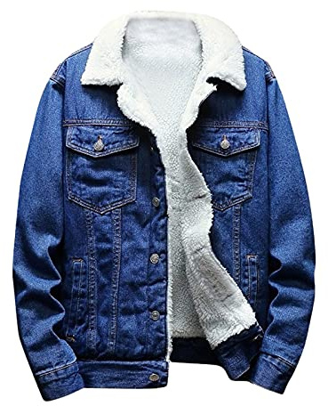 WAZHAKU Veste en jean doublée pour homme, veste d'hiver, parka, manteau polaire chaud, veste fonctionnelle, manteau d'hiver court, polaire, polaire, veste d'extérieur