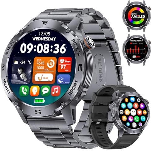 LIGE Reloj Inteligente Hombre, 1,43 AMOLED Smartwatch con 24/7 Frecuencia Cardíaca para Android iOS, 170+ Deportes Smart Watch, IP68 Impermeable, Llamadas Bluetooth, Negro Grafito