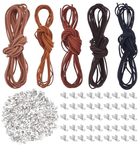 CABODYALS 25 m platt mockasnöre, järnkedjeförslutningar, tunt konstlädersnöre, pärlgarn för smyckestillverkning (halsband, nyckelring, hänge, armband), bast