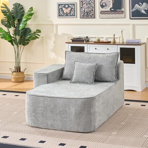 A ALFRESCOOL Boneless, divano con funzione di sonno, divano letto, chaise longue, poltrona lounge, cuscino e tasche laterali, ciniglia, senza montaggio, per soggiorno, camera da letto, 144 × 112 × 65