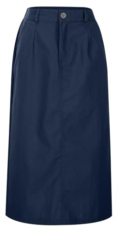 Gonna da donna in lino, linea ad A, lunghezza media, con tasche laterali, per le giornate primaverili e estive, Blu marino, XL