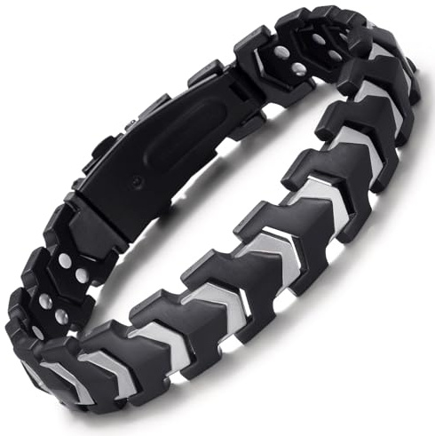 RainSo magnetarmband för män, rostfritt stål armband för män matt pildesign, justerbar, robust kedja för utomhusaktiviteter klättring (9,45 tum)