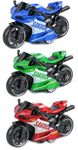 EujRcf 3 Pcs Toy Motorbike Set, Pull Back Alloy Motorcycle Toys for Kids