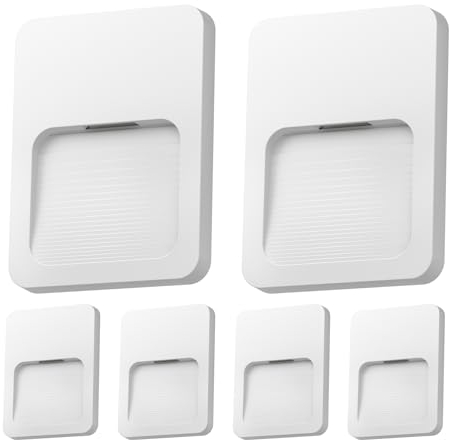 ledscom.de 6 Stück LED Wandleuchte/Treppenlicht STUFO für außen, IP44, flach, Downlight matt, eckig, weiß