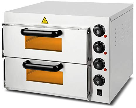 VERTES Gastro Pizzaofen mit Doppelkammer, feuerfestem Stein, Timerfunktion und Beleuchtung, Steinofen für original italienische, professioneller Steinofen mit Edelstahlgehäuse, bis 350°C doppelt