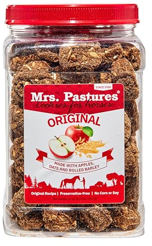 Mrs Pastures Cookies and Treats for Horses - Premium Horse Treats - Made with Apples, Oats, and Rolled Barley - Preservative Free - All Natural Ingredients - No Corn or Soy - Made in USA - (32oz Jar)