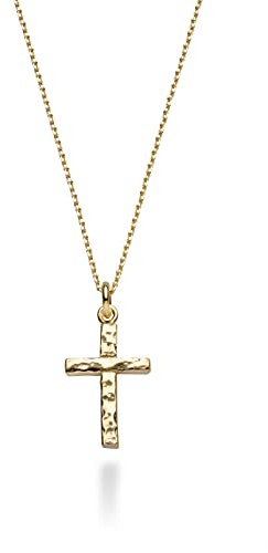 Miabella 925 Sterling Silver or 18Kt Yellow Gold Plated 925 Sterling Silver Italian Hammered Cross Pendant Chain Necklace 18 Inch Made in Italy (yellow-gold-plated-silver)