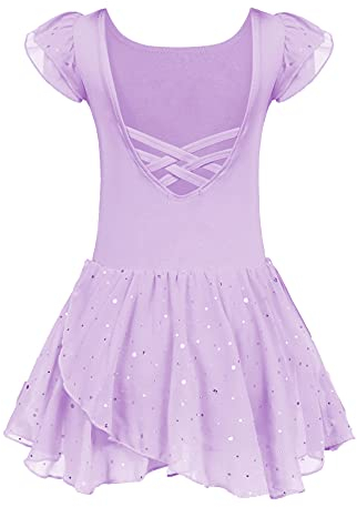 Arshiner Ballettkleider Mädchen Ballettkleidung Kinder Ballerina Kleid Lila Ballettrock Baumwolle Ballettanzug Tanzbody mit Rock Tütü 7-8 Jahre