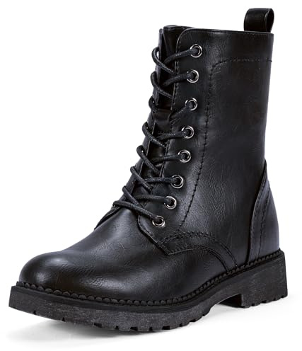 Vepose Women's Combat Ankle Black Flat Boots, Military Fashion 925 Booties Inner Zipper, Waterproof Lace up Boot, Soft Synthetic Leather Biker Booties, Size 8.5M US(CJY925 Black 08.5)