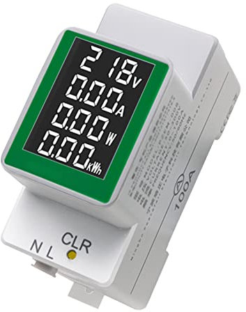 Compteur D'énergie Numérique Monophasé, Compteur D'électrique Rail Din Compteur Electrique, 4 in 1 AC 50-300V 100A Voltmetre Amperemetre Wattmetre Mètre Kwh Testeur De Tension