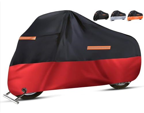 Eozakavod Motorradabdeckung Motorradplane Outdoor wasserdichte Motorradplane winterfeste Motorrad Garagenplane mit 3 Reflexstreifen für Harley-Davidson, Honda, Suzuki rot