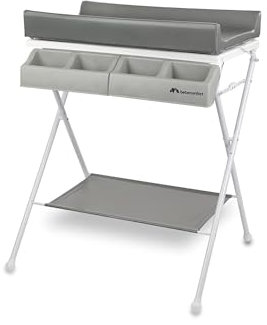 Bebeconfort Baltic, Baignoire & table à langer bébé 2-en-1, 0-12 mois (max. 11 kg), Rangement Compact et Facile, Compartiments, Matelas à Langer Rembourré, Drainage Facile de la Baignoire, Grey Mist