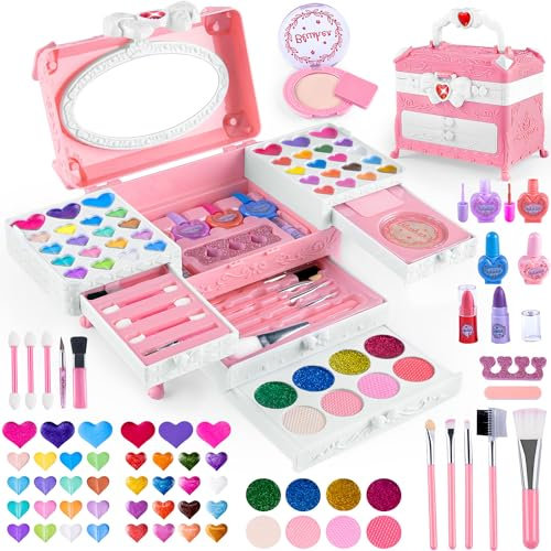 Kinderschminke Set Mädchen - 66Pcs Schminkkoffer Mädchen, Grils Makeup Waschbar Schminke Kinder Mädchen, Schminkset Mädchen für Weihnachts Geburtstags Geschenke für 3-12 Jahre