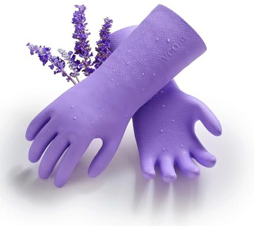 Vgo... Gants de Travail Double Couche, en TPE de Qualité Alimentaire, Résistants -10~100℃, Extra Durable, pour l'Entretien Ménager et le Nettoyage Industriel(TP1117,Violet,L,1 paire)