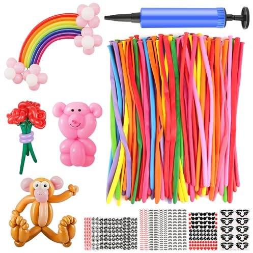 GHVACZS 100 Stück Modellierballons, 260Q Lange Luftballons zum Formen, mit 1 Luftballon Pumpe und 4 Emoji-Aufkleber, Geeignet für Geburtstag, Hochzeit, Party mit Bunten Luftballons Tiere Formen