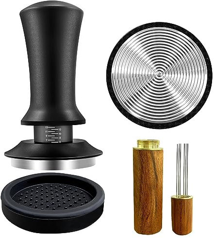 Giyofom Presionador de Café Expreso de 51 mm con Herramienta WDT Calibrada con Resorte, con Tapete de Silicona, para MáQuina de Café Expreso