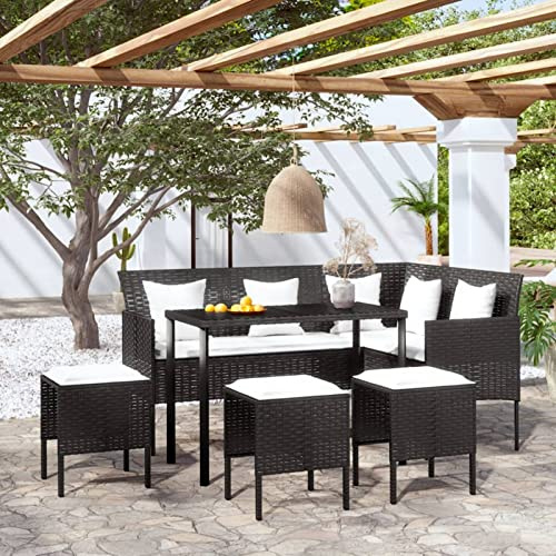Festnight 5-TLG Poly Rattan Ecklounge Eckbank Sitzgruppe Garten Gartengarnitur Sitzgruppe Ecksofa Terrasse Sitzecke Eckgarnitur Garten Rattan Lounge Schwarz