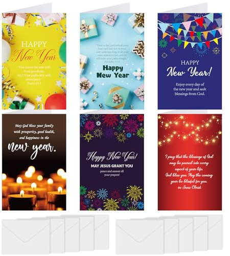 Dispowreath 24 Sets Religious New Year Cards with Envelopes 4 x 6 Inch Happy New Year Greeting Cards Christian Holiday Biblical Best Wishes Religious Gifts
