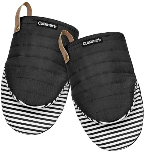 Cuisinart Mini Oven Mitts – 5.5” x 8” Heat-Resistant Kitchen Mitts for Oven with Non-Slip Printed Silicone, Cotton Filling, and Faux Leather Loop – Durable Oven Mitt Set for Cooking & Baking (Horizon)