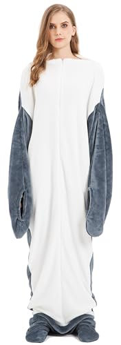 Olivia Rocco Animal Oversized Wearable Blanket Hooded Fleece Hoodie Blankets with Sleeves Soft Warm Extra Long Plush Winter Sweatshirt Loungewear One Size, Shark