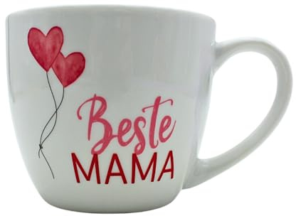 XXL Trinkbecher - Maxi - Kaffeebecher - Tassengeschenk Mama, Kaffeetasse,Tasse aus Porzellan, Motiv: Beste Mama, in weiß, Größe H/Ø: 9,2 x 10,5 cm, Fassungsvermögen 400 ml, Spülmaschinengeeignet.