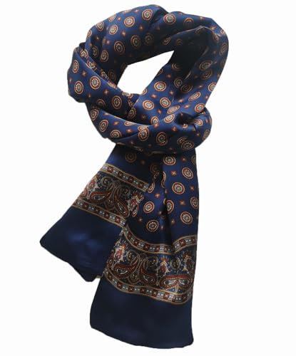 Pupatuch Halstuch Herren 100% Seide Schal Vintage Pattern Seidenschal Herrenschal (#8_Blau)