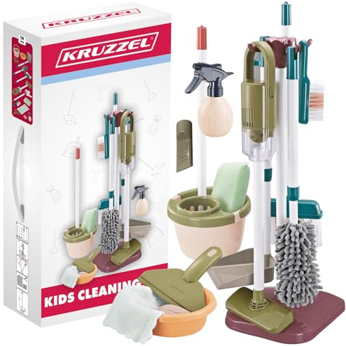 Reinigungsspielzeug Set 15-teilig Cleaning Station Wischmop Staubsauger mit Saugfunktion Reinigungsutensilien für Kinder 24813