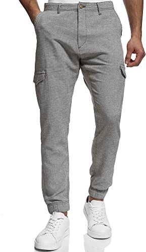 Indicode Herren Booth Cargohose aus Leinen & Baumwolle mit 6 Taschen | Stoffhose für Männer Iron, M