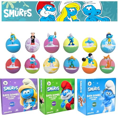 The Smurfs Bath Bombs with Action Figures-Smurfette, Baby Smurf, Hefty Smurf, and Vanity Smurf (Pack 1)