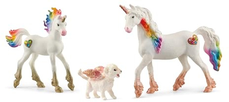 schleich BAYALA | Coffret magique avec jument licorne, poulain & chien ailé 72290 | figurines de collection féeriques | cadeau magique pour filles & garçons | set de jeu dès 5 ans | coffret 3 pièces
