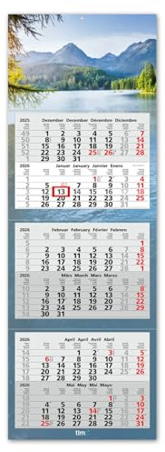 Timr calendario 6 mesi 2026 - Calendario da parete 6 mesi con cursore - 95 cm Calendario semestrale multilingue D/GB/F/ES I Motivo lago I tr355