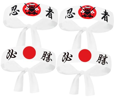 Alipis 4pcs Bandeaux de Karaté Japonerie pour Hommes en Polyester Confortable et Respirant Motif Ninja Unique Cuisine et Sport