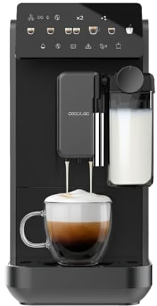Cecotec Cafetera Superautomática con Depósito de Leche Cremmaet Lungo Latte Art. 2230W, 19 Bares, Unidad Procesado 20g, 7 Bebidas, Pantalla y Control Táctil, Molido Uniforme y Preciso, Depósito 2L