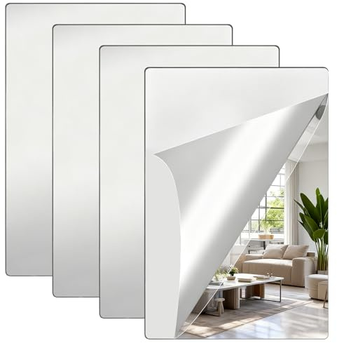 4 Pcs Espejos Adhesivos de Pared Acrílicos, 30 x 40 cm Pegatinas Espejo Adhesivo Pared, Espejo Adhesivo de Armario, Espejos Decorativos en Acrílico Flexible para hogar, baño, dormitorio, puerta