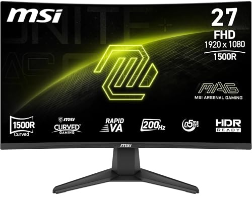 msi MAG 276CFA E20 Monitor Gaming 27 FHD Curvo 1500R, Pannello Rapid VA 1920x1080, 200 Hz, 0,5 ms (GtG), HDR Ready, AMD FreeSync Premium, Eye Care,HDMI 2.0b, DP 1.2a, Design Frameless, VESA 100 mm
