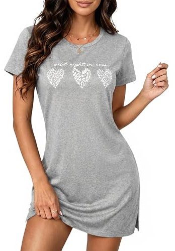 Jahetuul Camicia da Notte Donna Cotone Manica Corta con Stampa Cuori Camicie Notte Estiva Scollo Rotondo Maglia per Casa Casuale S-3XL