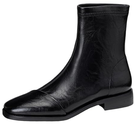 Smilice Botines para mujer con punta cuadrada, tacón de 3 cm en diseño deslizante, suela flexible con forro suave para oficina y uso diario, Negro , 34 EU