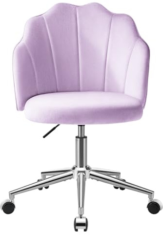 Eufurnibi Sedia da trucco per scrivania con schienale e ruote, comoda sedia da ufficio per camera da letto, regolabile in altezza e facile da montare, viola