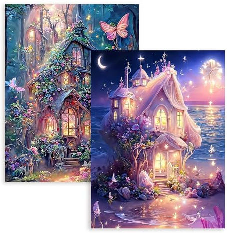 RARITYLL 2 Adult 5D Diamond Painting Sets, Full Diamond Magic Fairyland Home DIY Diamond Art Set, Home wall Decoration, Beginner, Birthday Gift, Festival Gift, 12x16 inches