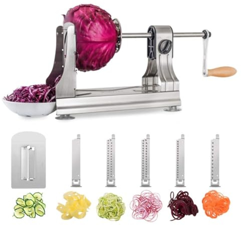 WellToBe CS-668 Spiralizzatore, 6 Blade Spiralizer Verdure Affettatrice a Spirale in Acciaio Inossidabile, Tagliaverdure a Spirale per Pasta di Veggie e Zucchini Spaghetti