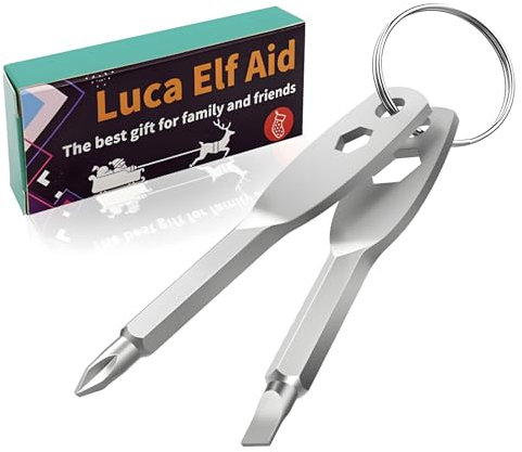 Luca Elf Aid Gifts for Men 4-in-1 Schlüsselanhänger-Schraubendreher-Set mit Kreuzschlitz, Schlitz und Sechskantschlüssel – Strumpffüller für Männer, coole Gadgets (Stil 2/Weiß)