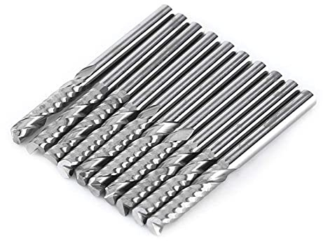 Akozon Single flute skaftfräsare, 3,175 x 15 mm Single flute hårdmetall-skaftfräs CNC Bits för trä akryl skärning sats av 10 st