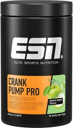 ESN Crank Pump Pro, 450 g, Pre Workout Booster, Green Apple - made in Germany