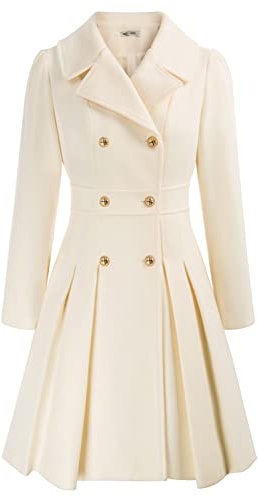 GRACE KARIN Donna Cappotto Elegante Coat Lana Donna Elegante Trench Donna Doppiopetto/Cintura | Lunghezza al ginocchio, maniche lunghe, colletto a risvolto, doppio bottone, taglio sciancrato, piacevole tessuto misto lana