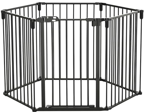 PawHut Cancelletto di Sicurezza Pieghevole 6 Sezioni in Acciaio Nero