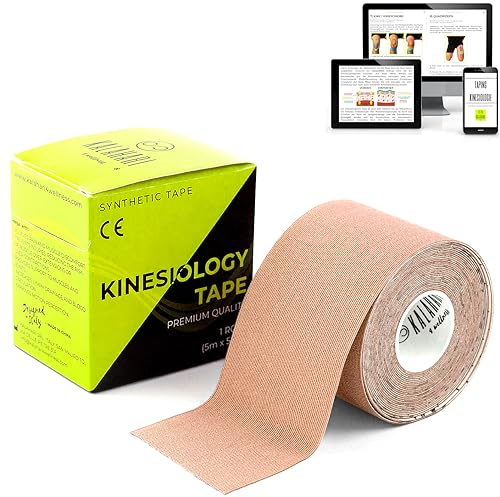 KALAHARI Nastro Kinesiologico Professionale più E-Book Applicazioni in Italiano - Synthetic Kinesiology Tape per una migliore Aderenza e Impermeabilità ad Acqua e Sudore - (5cm x 5m) (CARNE)